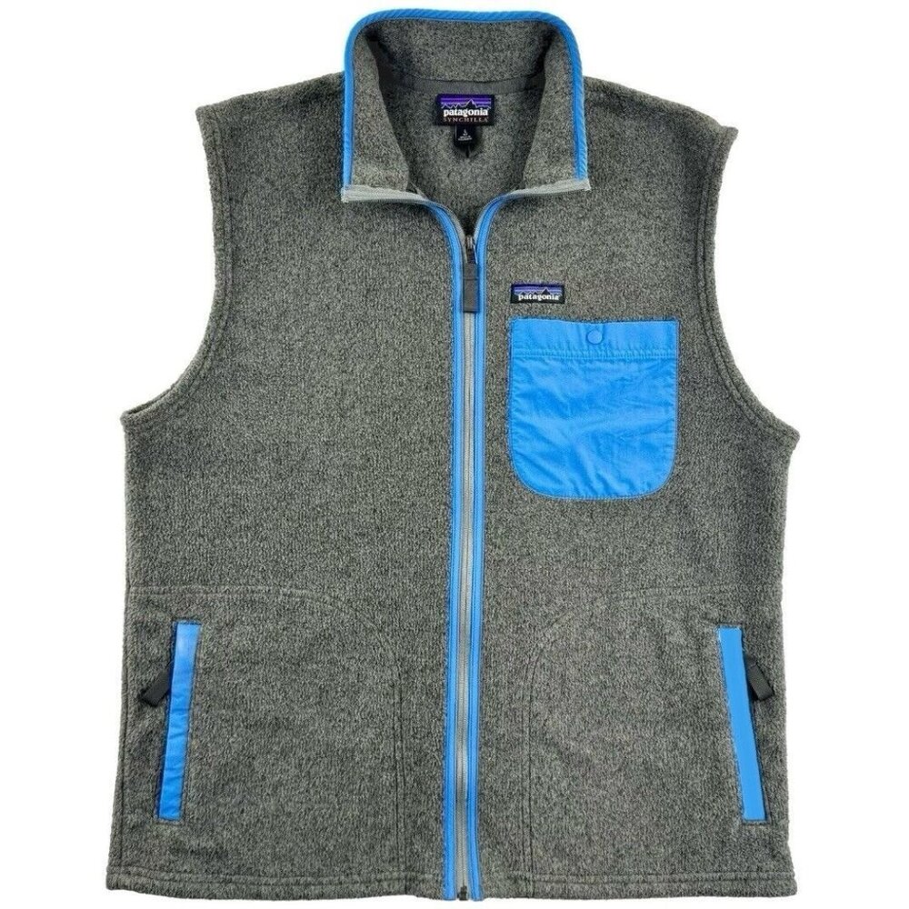 Patagonia Men's Vest in Gray with Blue Trim